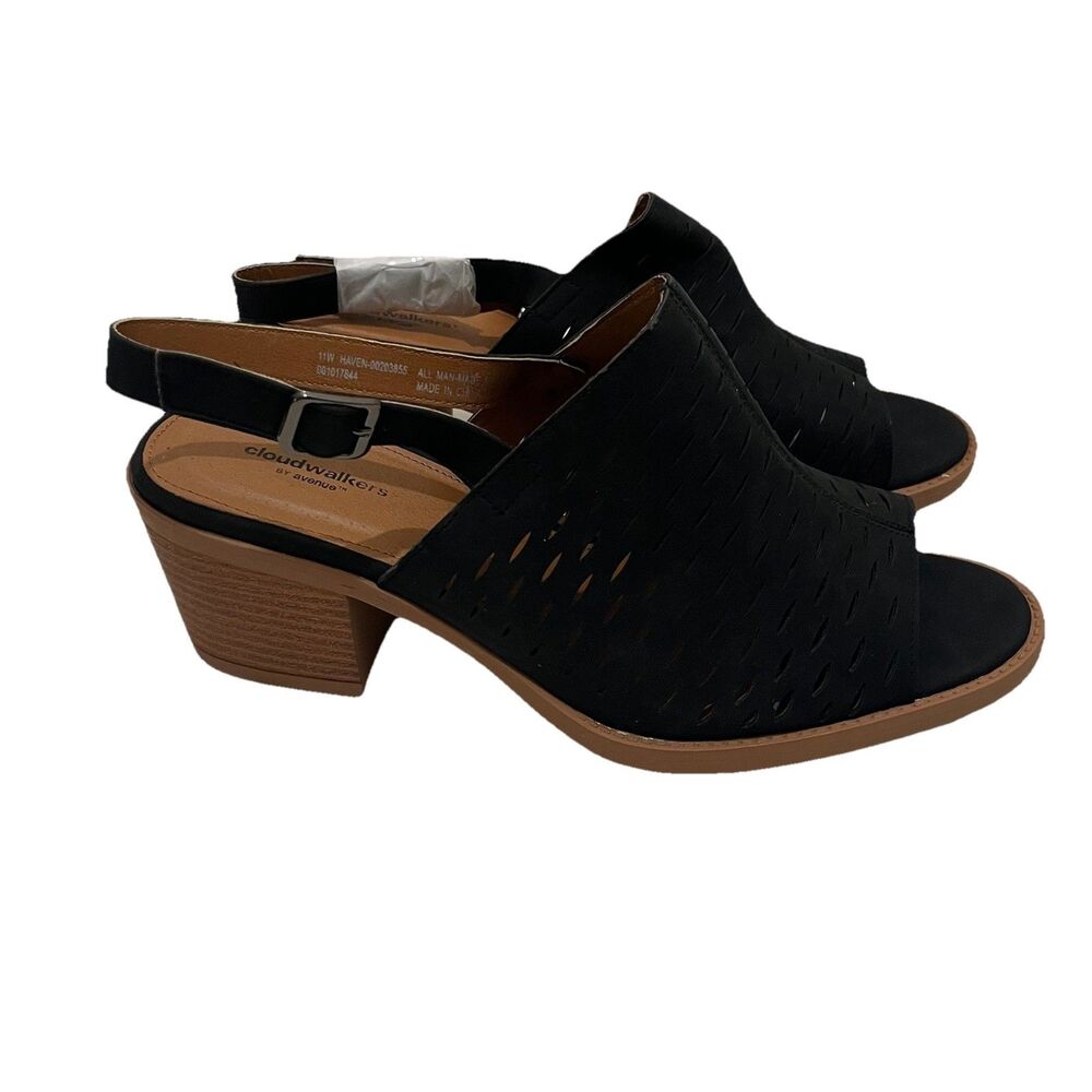 Cloudwalkers by Avenue Shootie Haven black sandals 11W Wide Open Toe NEW